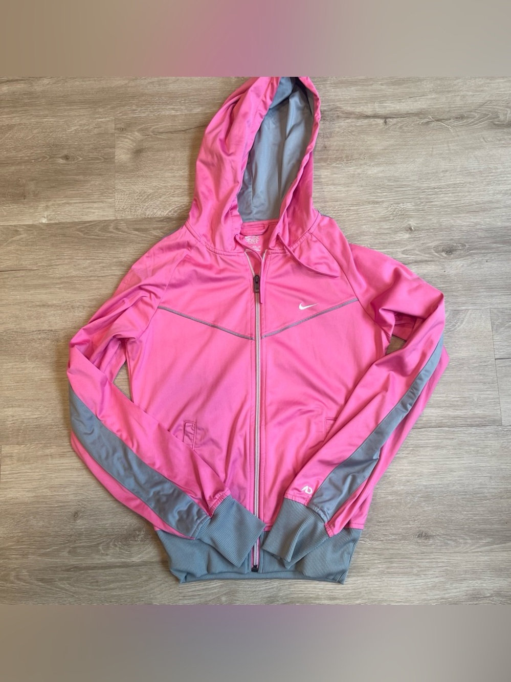 Nike Athletic Dept Pink Gray Hooded Track Jacket XS